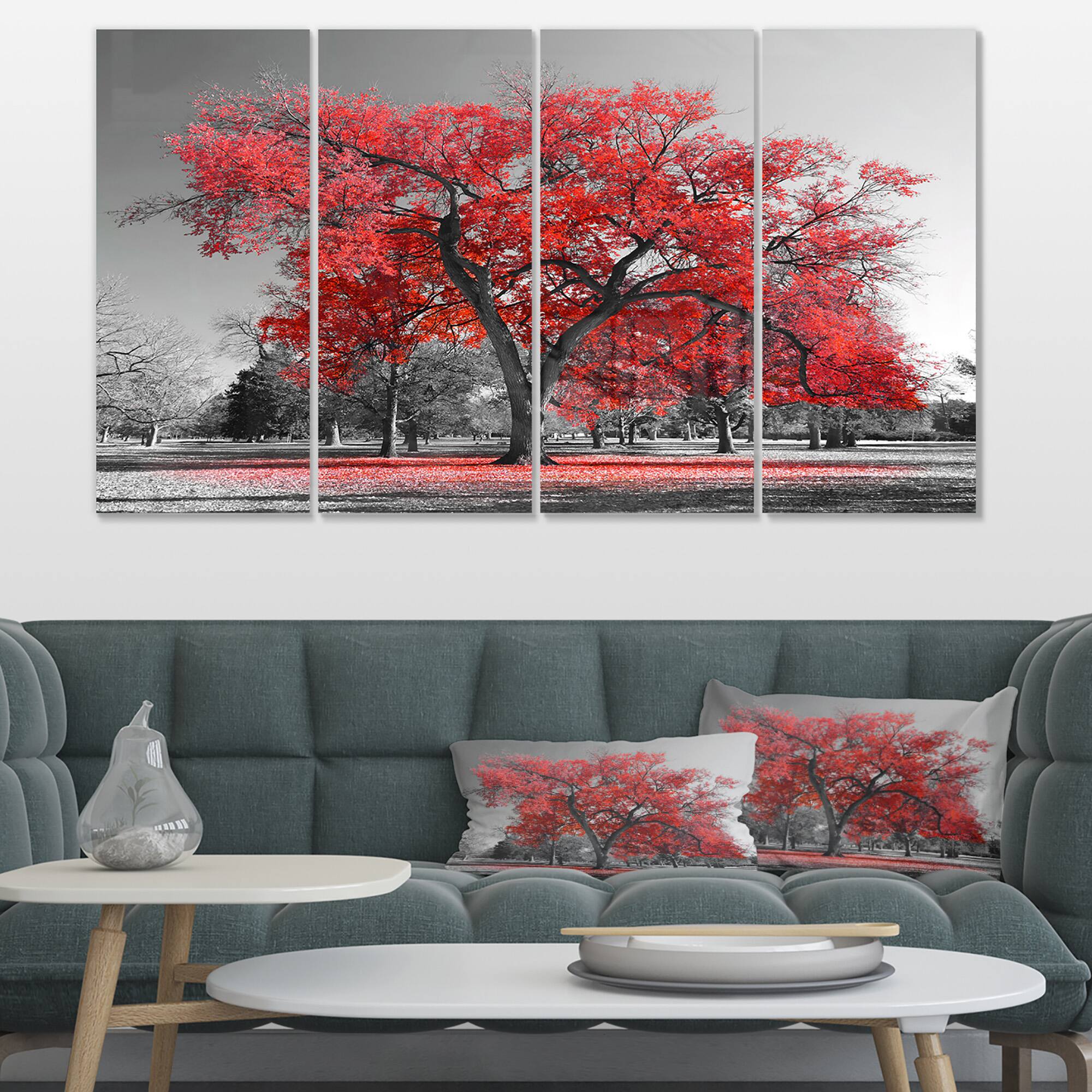 Designart - Big Red Tree on Foggy Day